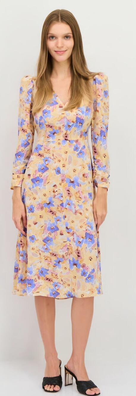 Nwt Vince Camuto Floral Midi Dress Beige Combo sz 16